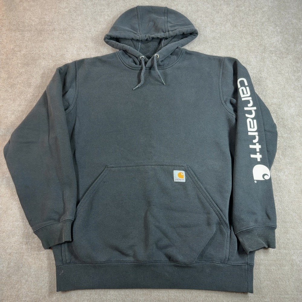 Carhartt Hoodie Mens Sz M Sleeve Logo Loose Fit Large Black Pullover K288